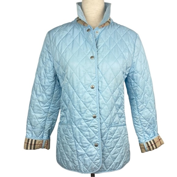 SOLD **   BURBERRY Diamond Quilted Jacket, Nova Check Lining, Light Blue XS - Picture 3 of 15